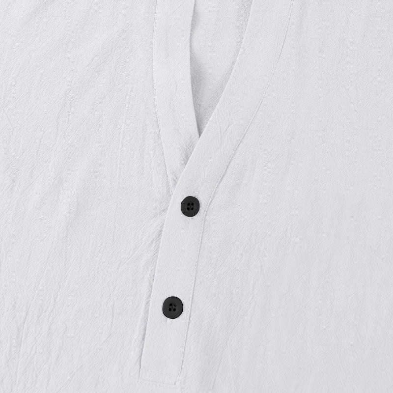 Chemise d'été en lin à manches courtes et demi-boutons pour homme Motif Buddha Stones - image 9