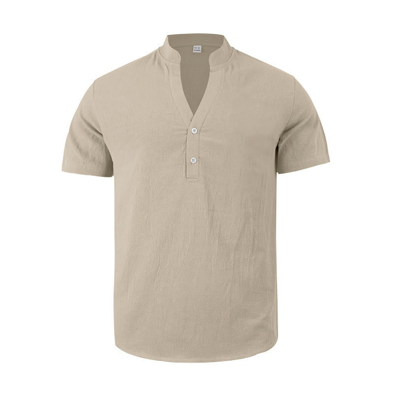 Chemise d'été en lin à manches courtes et demi-boutons pour homme Motif Buddha Stones - image 14