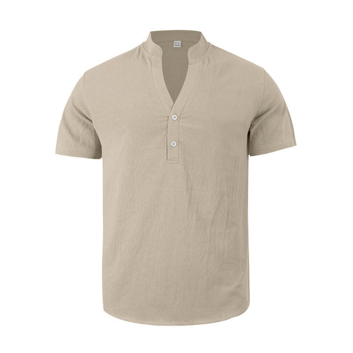 Chemise d'été en lin à manches courtes et demi-boutons pour homme Motif Buddha Stones - image 14