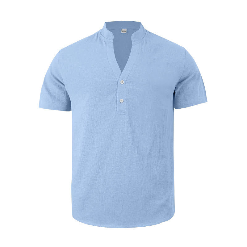 Chemise d'été en lin à manches courtes et demi-boutons pour homme Motif Buddha Stones - image 20