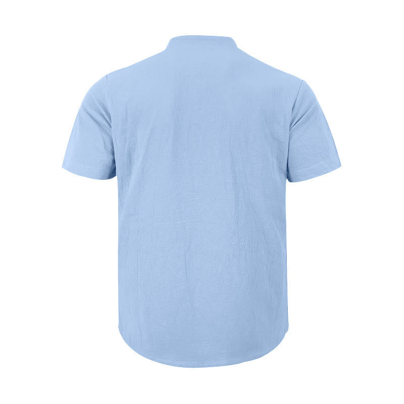 Chemise d'été en lin à manches courtes et demi-boutons pour homme Motif Buddha Stones - image 21
