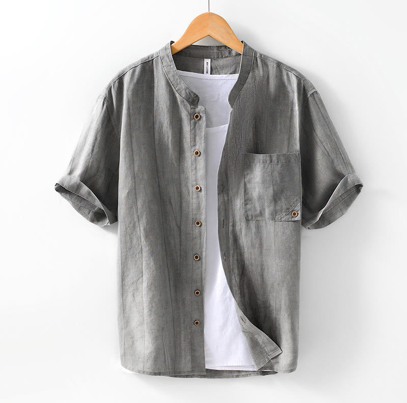 Chemise homme à manches courtes en lin et coton ramie avec boutons d'été Buddha Stones - Gris foncé - US/UK/AU42，EU52 (3XL) - image 1