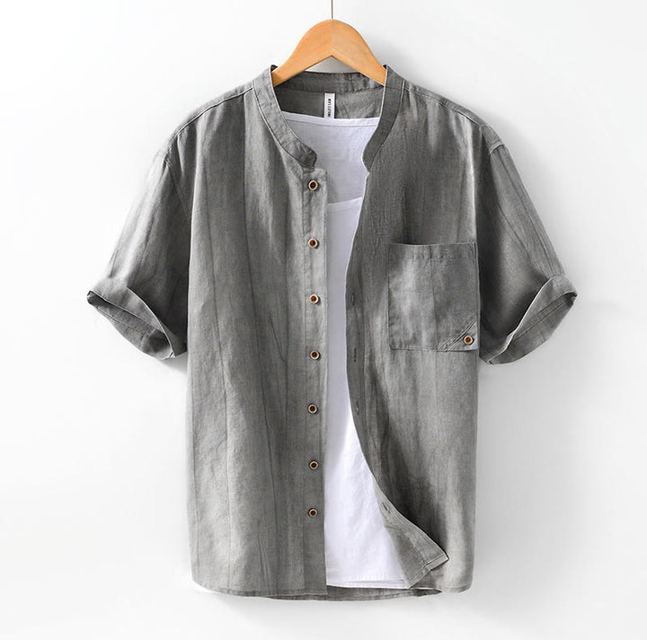 Chemise homme à manches courtes en lin et coton ramie avec boutons d'été Buddha Stones - Gris foncé - US/UK/AU42，EU52 (3XL) - image 1