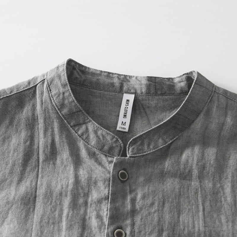 Chemise homme à manches courtes en lin et coton ramie avec boutons d'été Buddha Stones - image 4