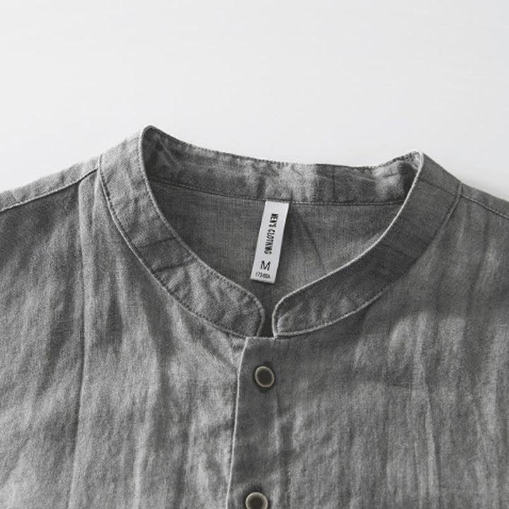 Chemise homme à manches courtes en lin et coton ramie avec boutons d'été Buddha Stones - image 4