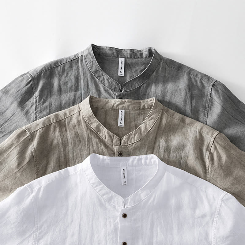Chemise homme à manches courtes en lin et coton ramie avec boutons d'été Buddha Stones - image 22