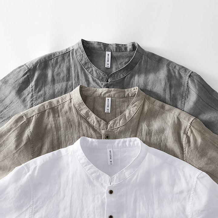 Chemise homme à manches courtes en lin et coton ramie avec boutons d'été Buddha Stones - image 22
