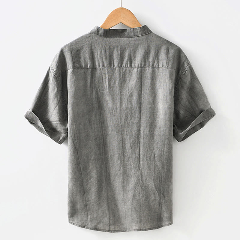 Chemise homme à manches courtes en lin et coton ramie avec boutons d'été Buddha Stones - image 3