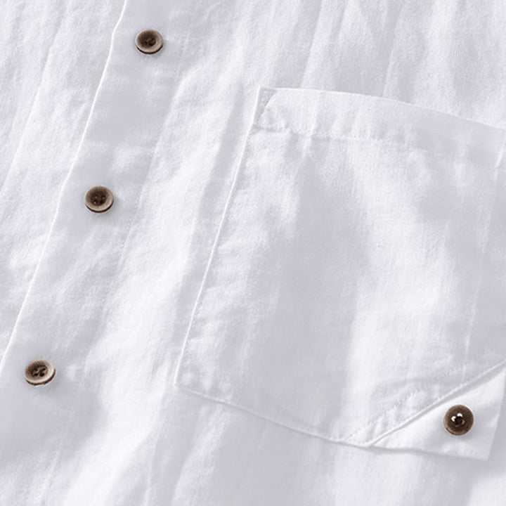 Chemise homme à manches courtes en lin et coton ramie avec boutons d'été Buddha Stones - image 11