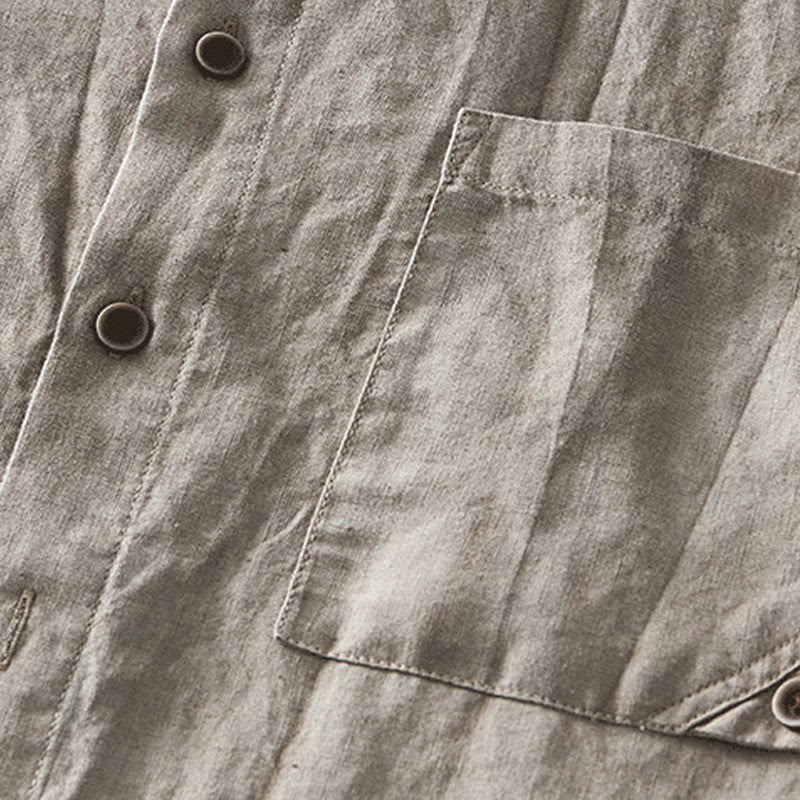Chemise homme à manches courtes en lin et coton ramie avec boutons d'été Buddha Stones - image 19
