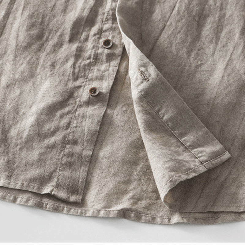 Chemise homme à manches courtes en lin et coton ramie avec boutons d'été Buddha Stones - image 21