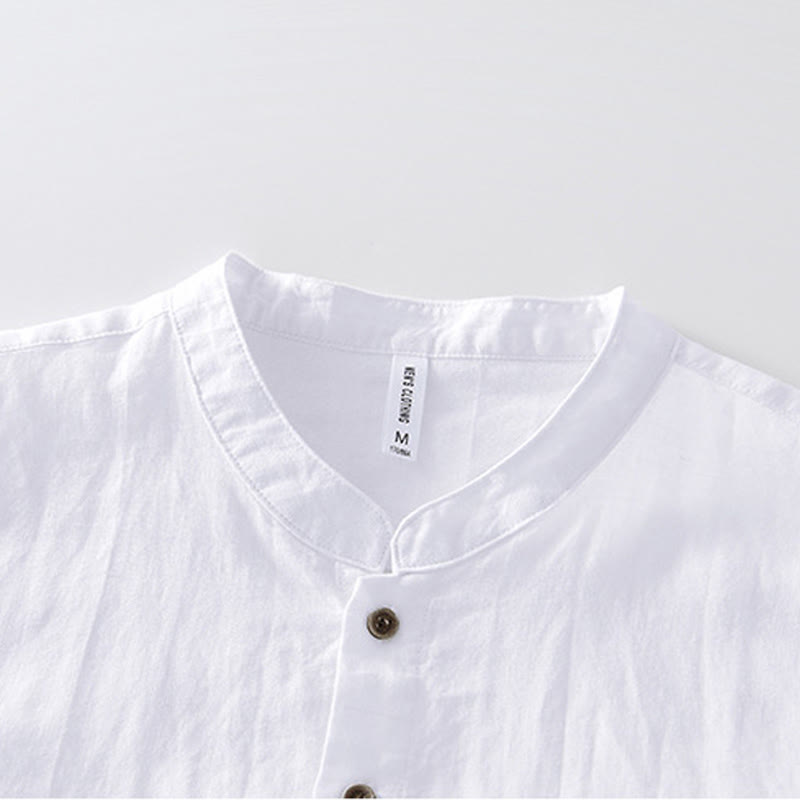 Chemise homme à manches courtes en lin et coton ramie avec boutons d'été Buddha Stones - image 9