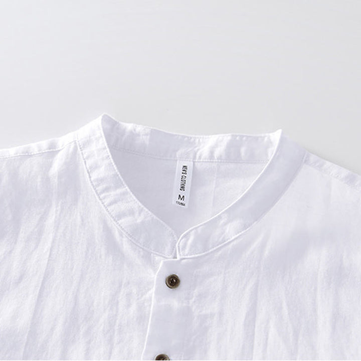 Chemise homme à manches courtes en lin et coton ramie avec boutons d'été Buddha Stones - image 9