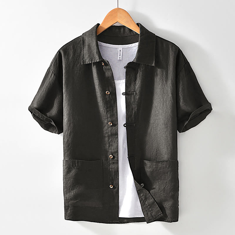 Chemise d'été en lin à manches courtes et boutons pour homme avec poches et motif Buddha Stones - Gris sombre - US/UK/AU42，EU52 (3XL) - image 21