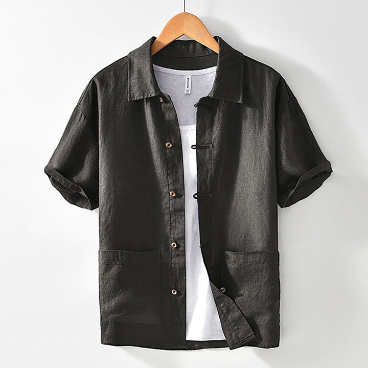 Chemise d'été en lin à manches courtes et boutons pour homme avec poches et motif Buddha Stones - Gris terne - US/UK/AU42，EU52 (3XL) - image 21