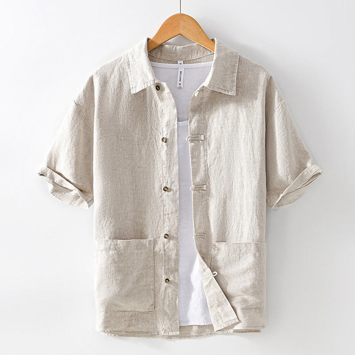 Chemise d'été en lin à manches courtes et boutons pour homme avec poches et motif Buddha Stones - Lin - US/UK/AU42，EU52 (3XL) - image 0