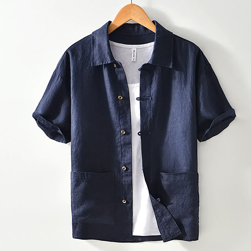 Chemise d'été en lin à manches courtes et boutons pour homme avec poches et motif Buddha Stones - Bleu acier - US/UK/AU42，EU52 (3XL) - image 16