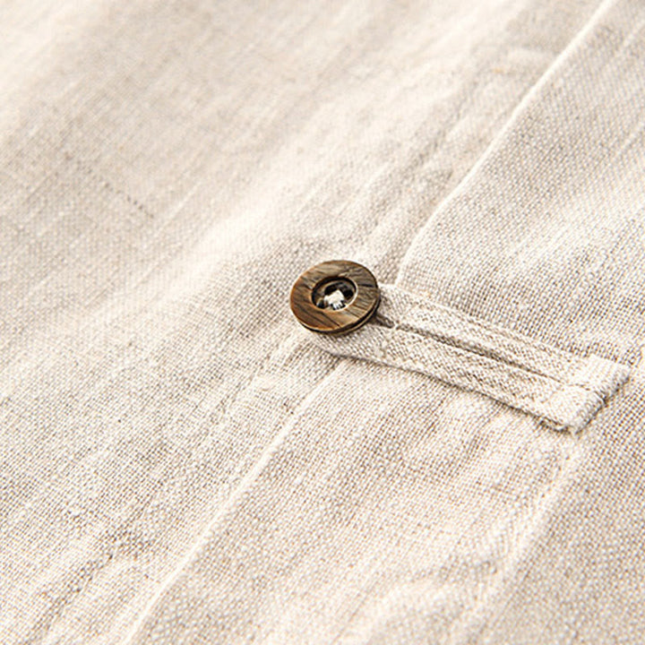 Chemise d'été en lin à manches courtes et boutons pour homme avec poches et motif Buddha Stones - image 4