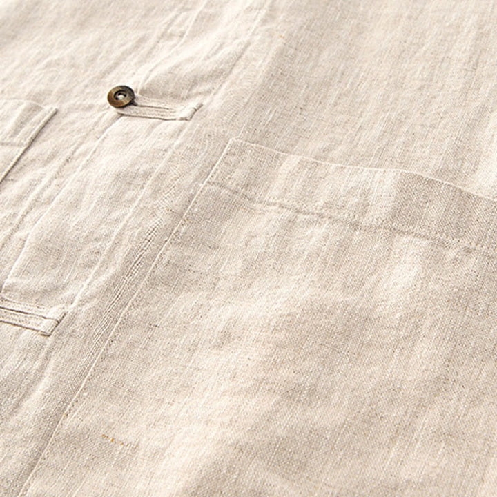 Chemise d'été en lin à manches courtes et boutons pour homme avec poches et motif Buddha Stones - image 6
