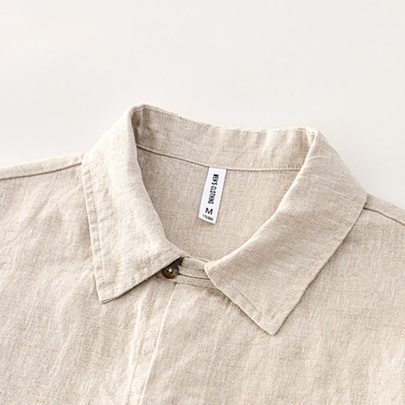 Chemise d'été en lin à manches courtes et boutons pour homme avec poches et motif Buddha Stones - image 3