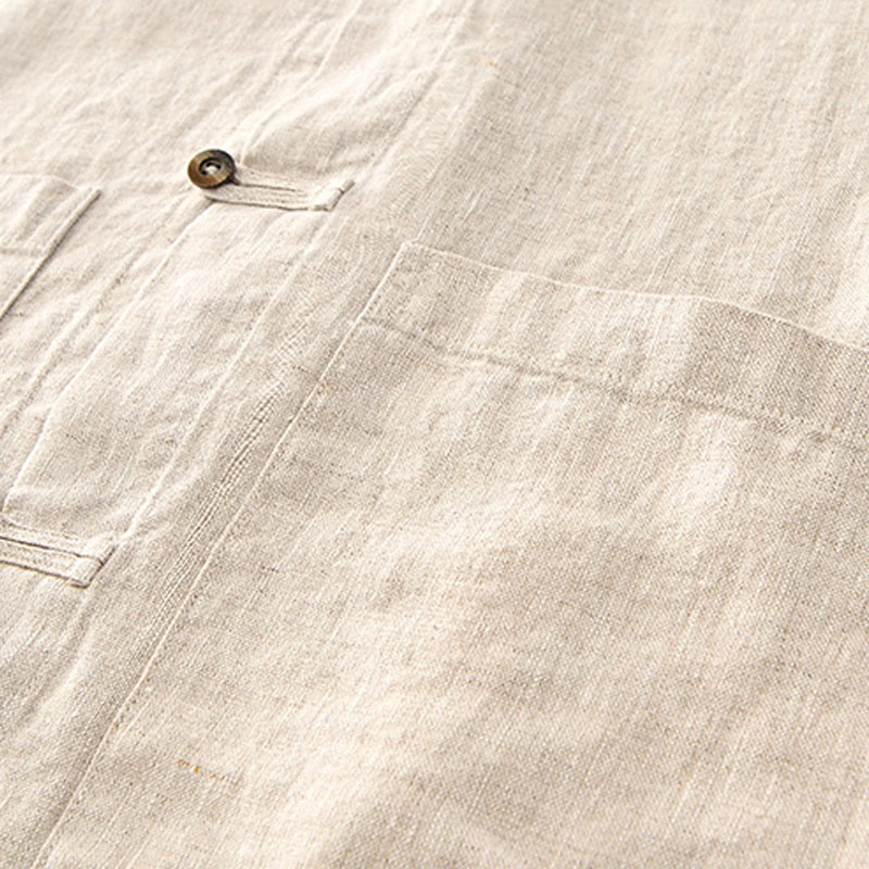 Chemise d'été en lin à manches courtes et boutons pour homme avec poches et motif Buddha Stones - image 5