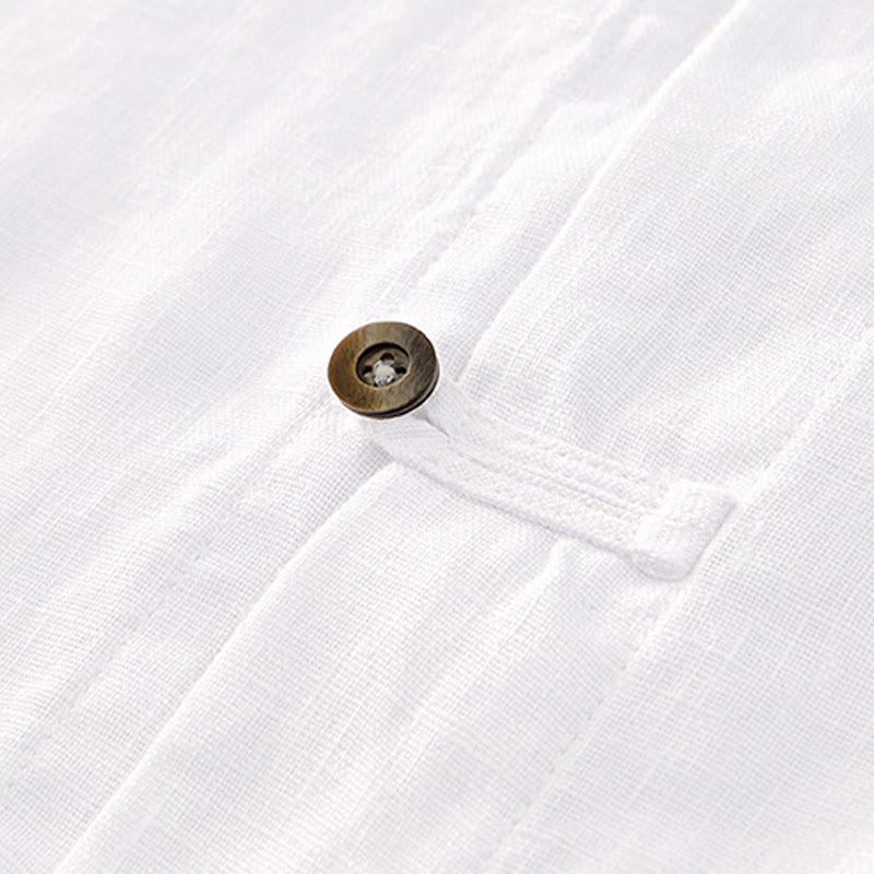 Chemise d'été en lin à manches courtes et boutons pour homme avec poches et motif Buddha Stones - image 15