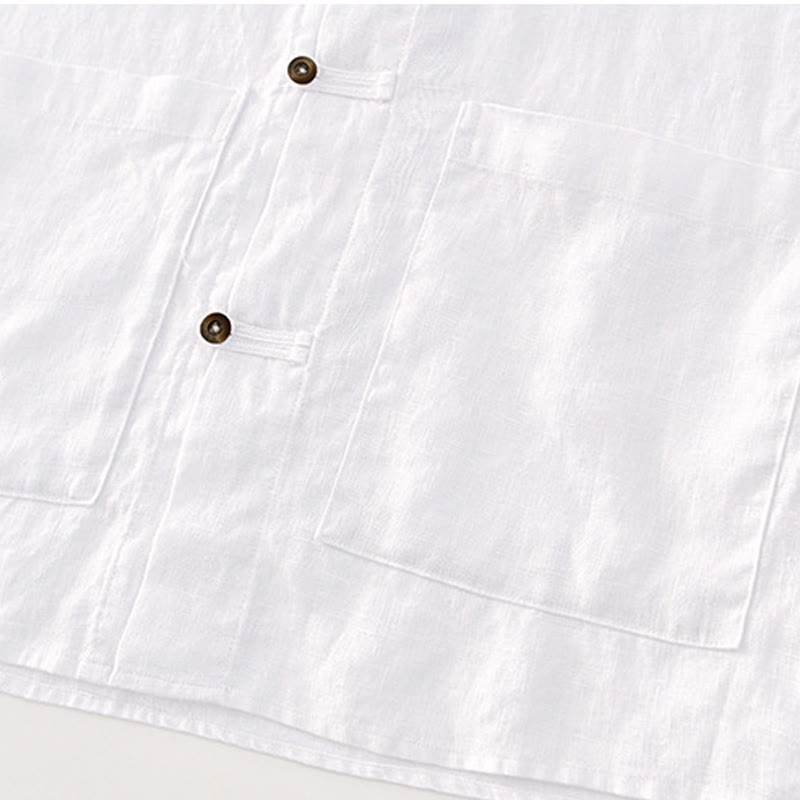 Chemise d'été en lin à manches courtes et boutons pour homme avec poches et motif Buddha Stones - image 13