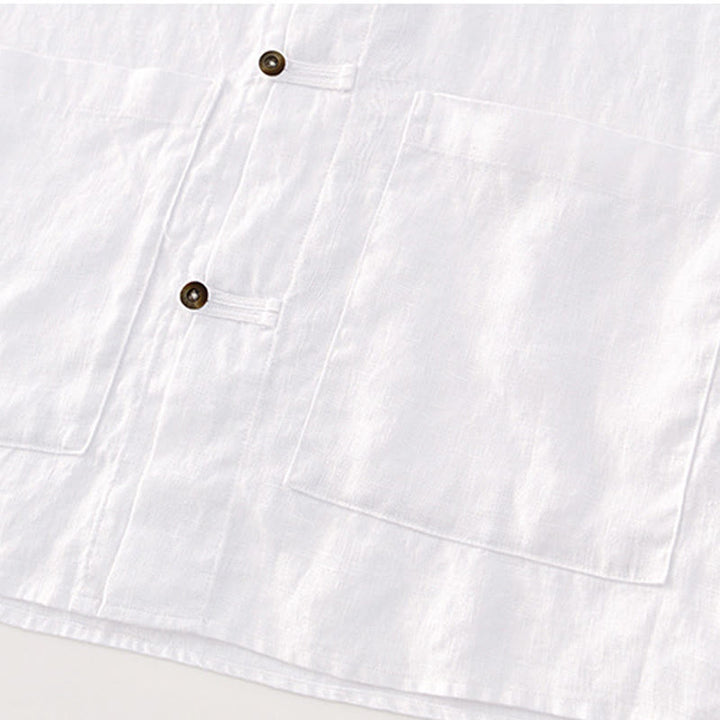 Chemise d'été en lin à manches courtes et boutons pour homme avec poches et motif Buddha Stones - image 13