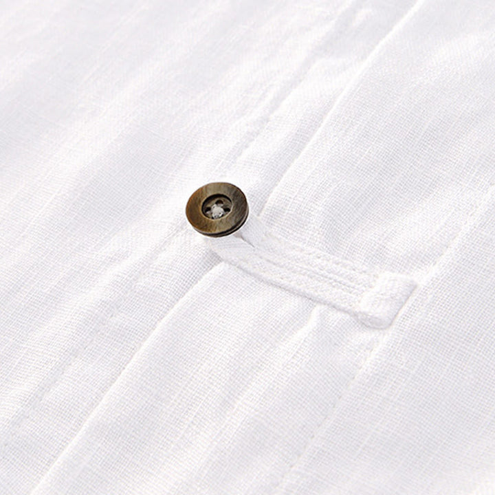 Chemise d'été en lin à manches courtes et boutons pour homme avec poches et motif Buddha Stones - image 14
