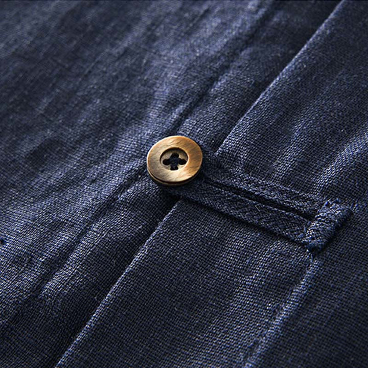 Chemise d'été en lin à manches courtes et boutons pour homme avec poches et motif Buddha Stones - image 18