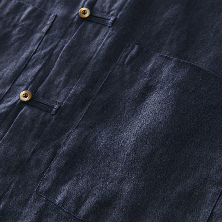 Chemise d'été en lin à manches courtes et boutons pour homme avec poches et motif Buddha Stones - image 19