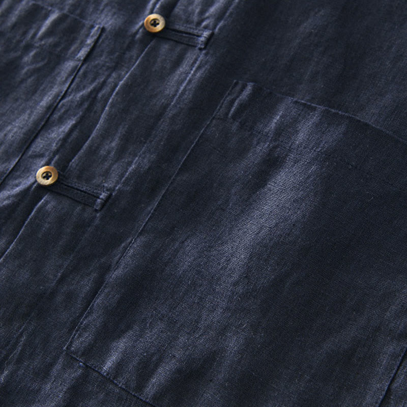 Chemise d'été en lin à manches courtes et boutons pour homme avec poches et motif Buddha Stones - image 19