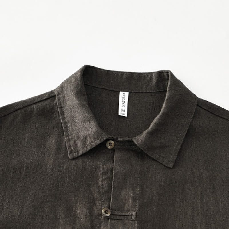 Chemise d'été en lin à manches courtes et boutons pour homme avec poches et motif Buddha Stones - image 24
