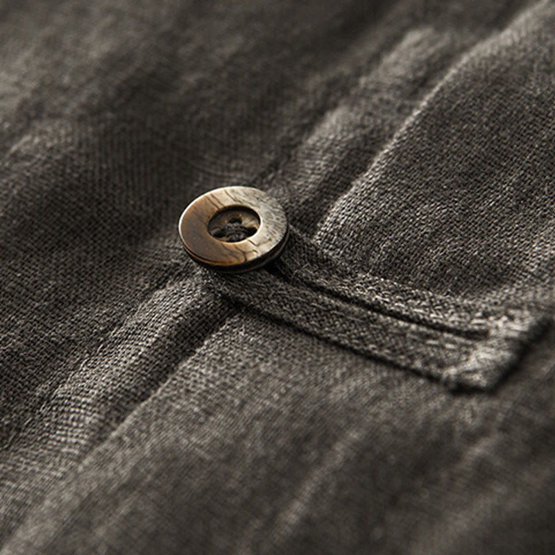 Chemise d'été en lin à manches courtes et boutons pour homme avec poches et motif Buddha Stones - image 25