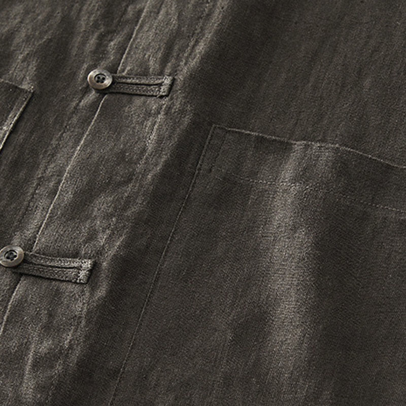 Chemise d'été en lin à manches courtes et boutons pour homme avec poches et motif Buddha Stones - image 26