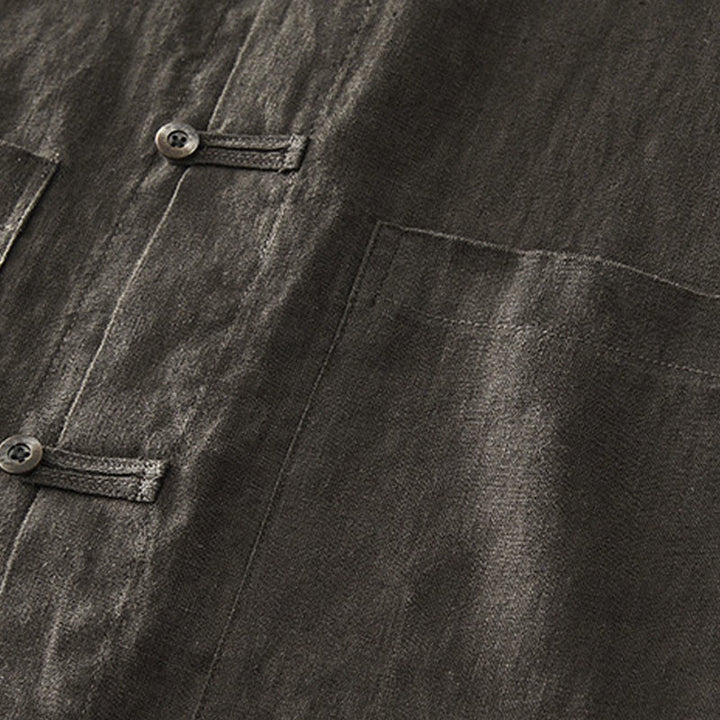 Chemise d'été en lin à manches courtes et boutons pour homme avec poches et motif Buddha Stones - image 26