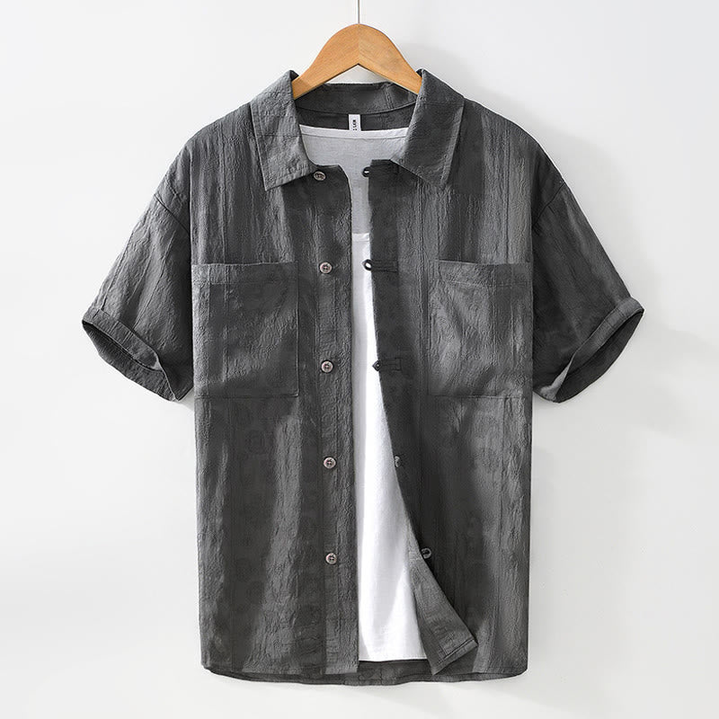 Chemise d'été à manches courtes et boutons pour homme avec deux poches Motif Buddha Stones - DimGray - US/UK/AU42，EU52 (3XL) - image 1