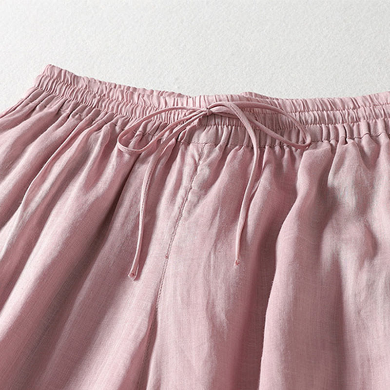 Pantalon Buddha Stones décontracté en coton et lin avec cordon de serrage et poches pour femme, longueur cheville - image 1