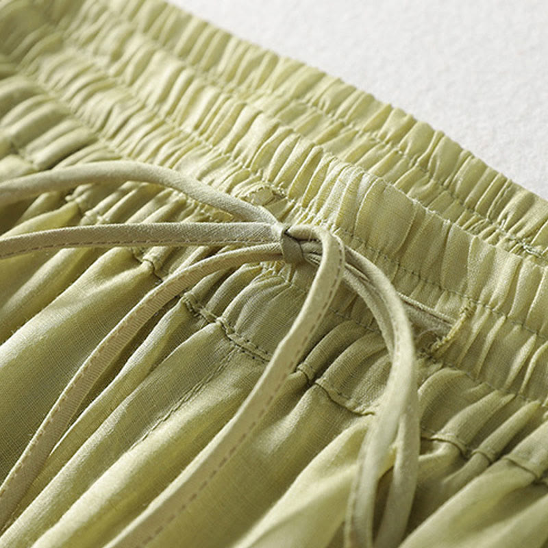 Pantalon Buddha Stones décontracté en coton et lin avec cordon de serrage et poches pour femme, longueur cheville - image 17