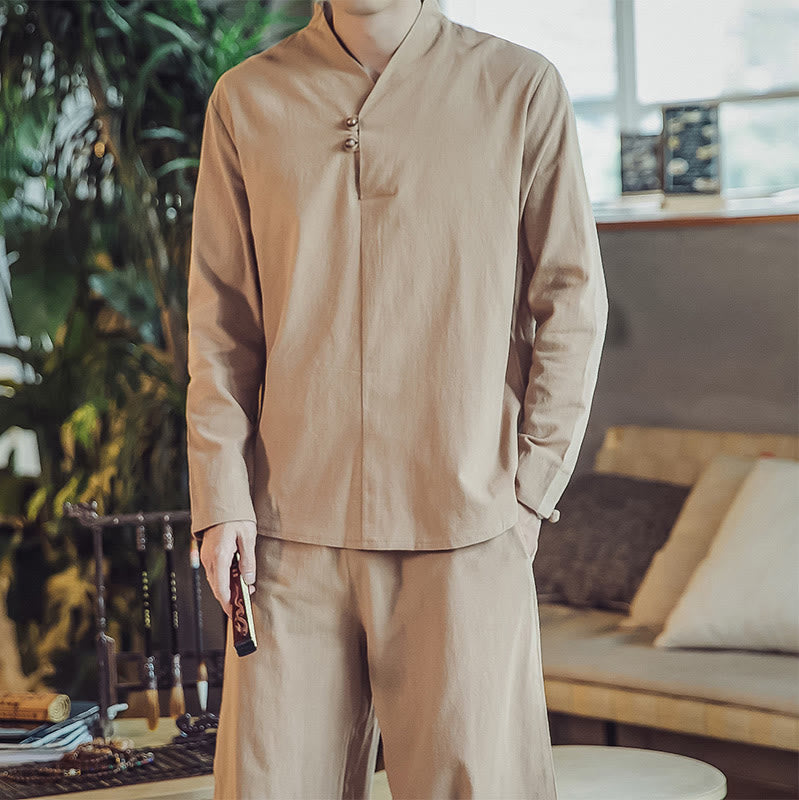 Ensemble de méditation pour homme Buddha Stones (2 pièces) : chemise en coton, pantalon longueur cheville avec poches. - image 29