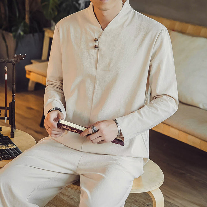 Ensemble de méditation pour homme Buddha Stones (2 pièces) : chemise en coton, pantalon longueur cheville avec poches. - image 8