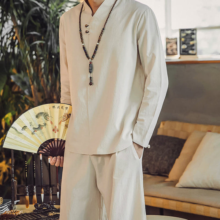 Ensemble de méditation pour homme Buddha Stones (2 pièces) : chemise en coton, pantalon longueur cheville avec poches. - image 6