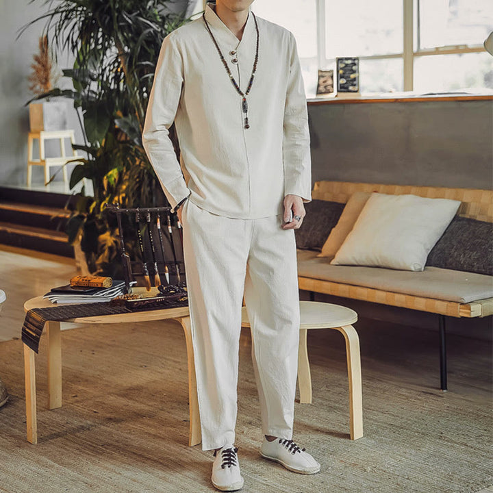 Ensemble de méditation pour homme Buddha Stones (2 pièces) : chemise en coton, pantalon longueur cheville avec poches. - image 2