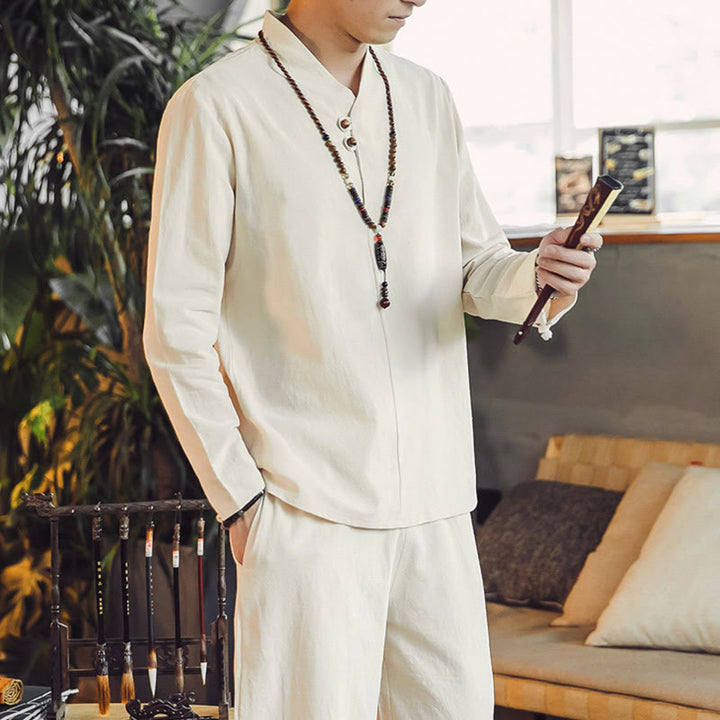 Ensemble de méditation pour homme Buddha Stones (2 pièces) : chemise en coton, pantalon longueur cheville avec poches. - image 4