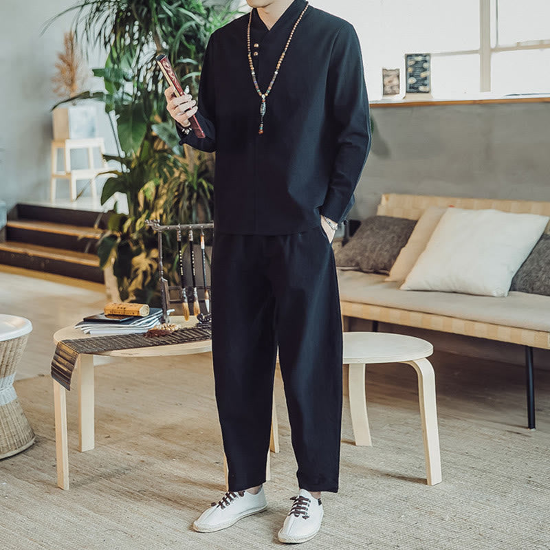 Ensemble de méditation pour homme Buddha Stones (2 pièces) : chemise en coton, pantalon longueur cheville avec poches. - image 11