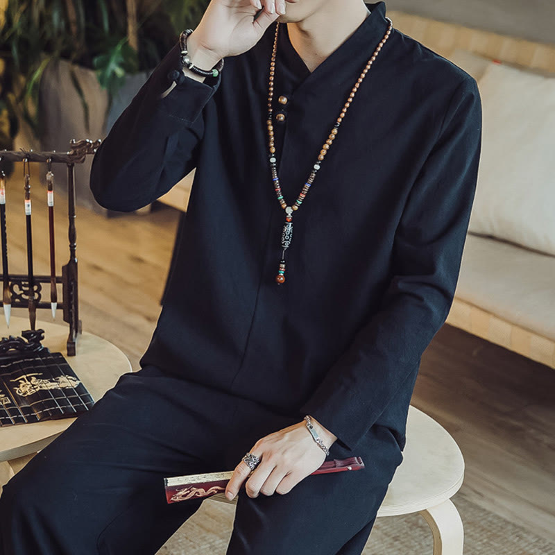 Ensemble de méditation pour homme Buddha Stones (2 pièces) : chemise en coton, pantalon longueur cheville avec poches. - image 16