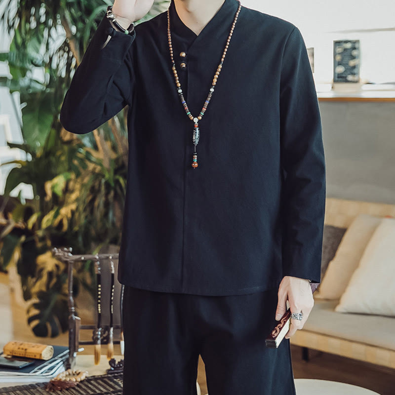 Ensemble de méditation pour homme Buddha Stones (2 pièces) : chemise en coton, pantalon longueur cheville avec poches. - image 17