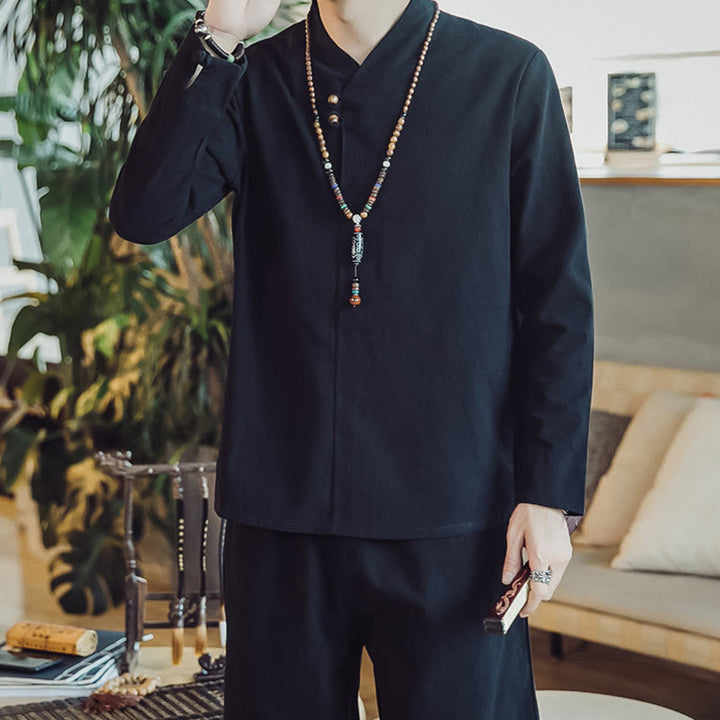 Ensemble de méditation pour homme Buddha Stones (2 pièces) : chemise en coton, pantalon longueur cheville avec poches. - image 17