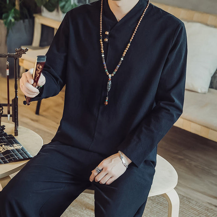 Ensemble de méditation pour homme Buddha Stones (2 pièces) : chemise en coton, pantalon longueur cheville avec poches. - image 14