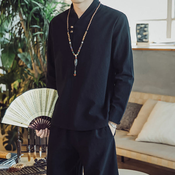 Ensemble de méditation pour homme Buddha Stones (2 pièces) : chemise en coton, pantalon longueur cheville avec poches. - image 15